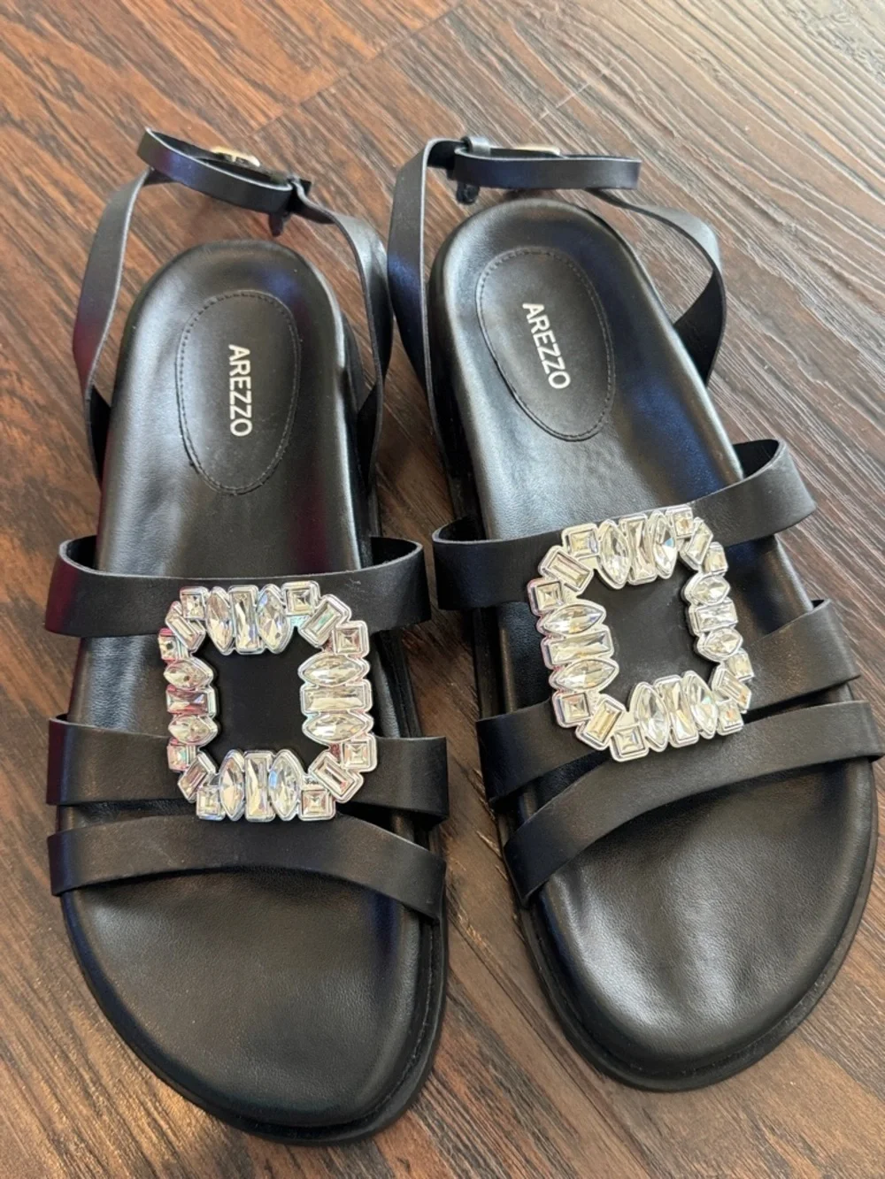 Arezzo Black Crystal-Buckle Strappy Sandals, Like New, Sz 10